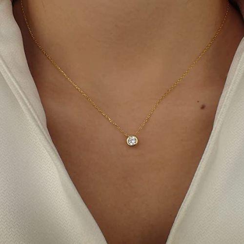Dainty CZ Diamond Bezel Pendant Necklace