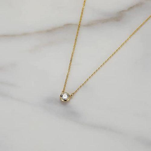 Dainty CZ Diamond Bezel Pendant Necklace