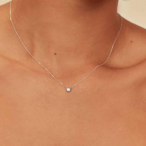 Dainty CZ Diamond Bezel Pendant Necklace