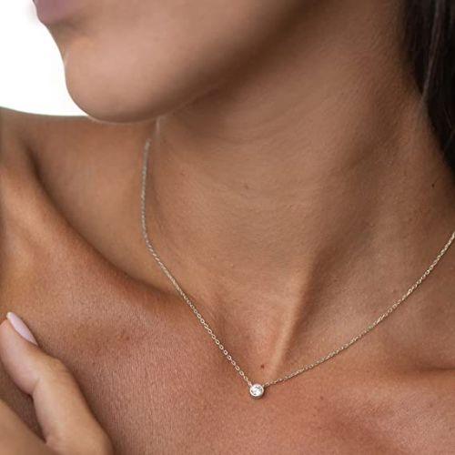 Dainty CZ Diamond Bezel Pendant Necklace