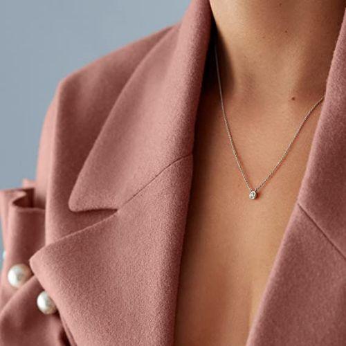 Dainty CZ Diamond Bezel Pendant Necklace