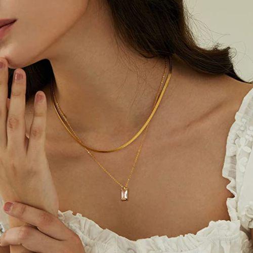 Layered Emerald CZ Pendant Necklace
