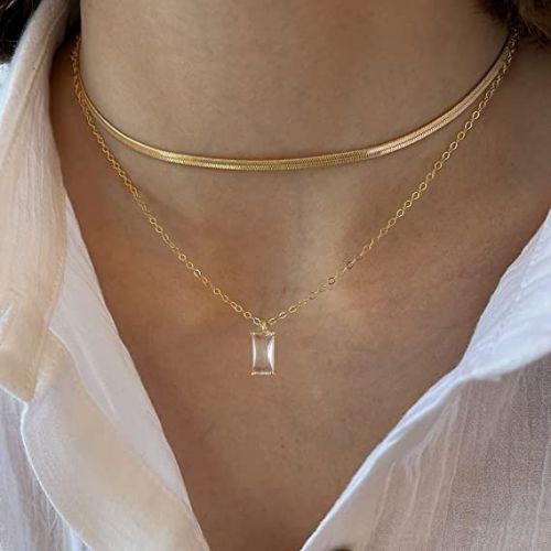 Layered Emerald CZ Pendant Necklace