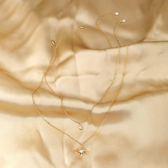 Layered Star with CZ Pendant Necklace