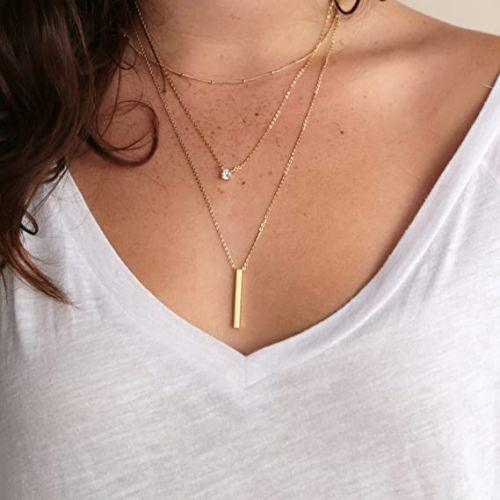 Multi Layer CZ with Bar Necklace