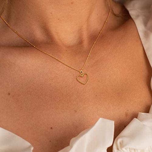 Beads Chain with Open Heart Pendant Necklace