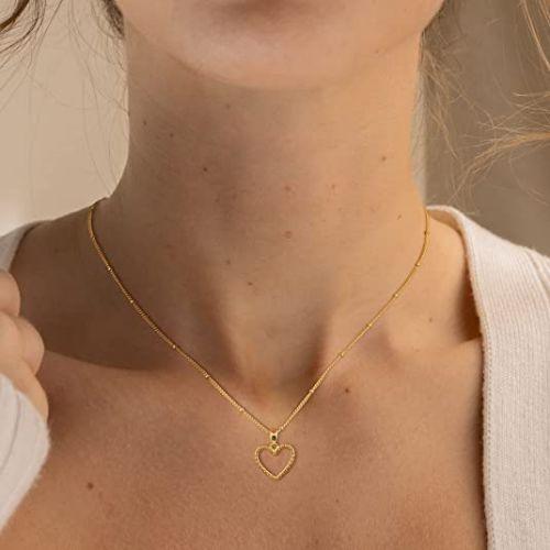 Beads Chain with Open Heart Pendant Necklace