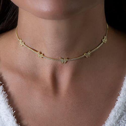CZ Diamond Butterfly Choker Necklace