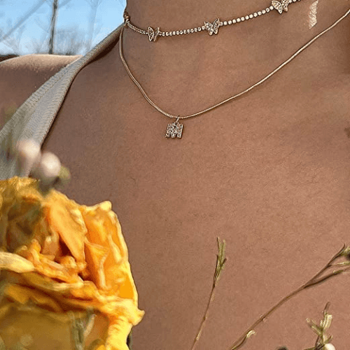 CZ Diamond Butterfly Choker Necklace