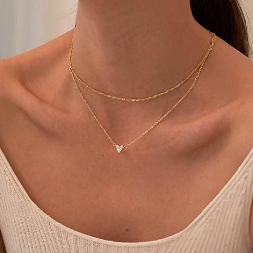 Layered CZ Diamond Heart Necklace