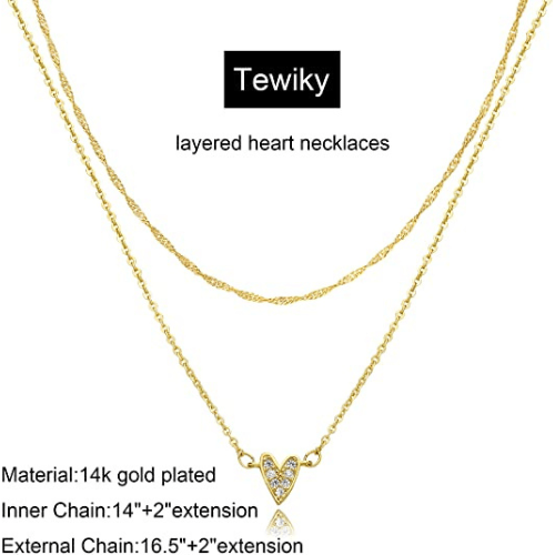 Layered CZ Diamond Heart Necklace