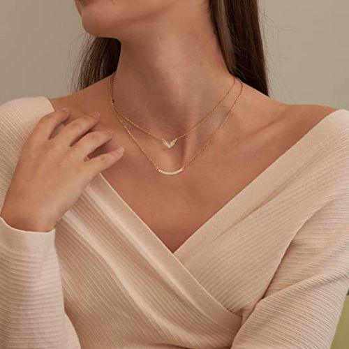 Layered Heart Choker with Curved Bar Necklace