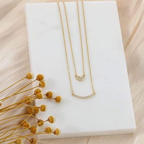 Layered Heart Choker with Curved Bar Necklace