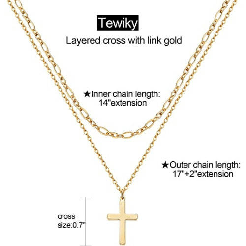 Layered Link with Cross Pendant Necklace