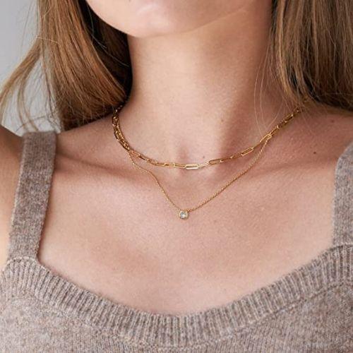 Layered Paperclip Choker with CZ Necklace