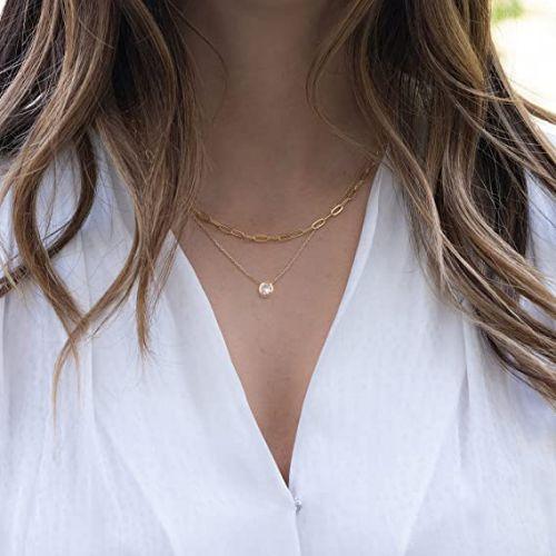 Layered Paperclip Choker with CZ Necklace