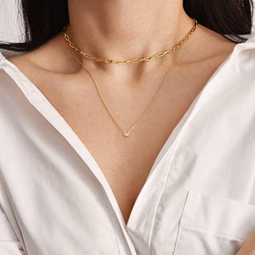 Layered Paperclip Choker with CZ Necklace