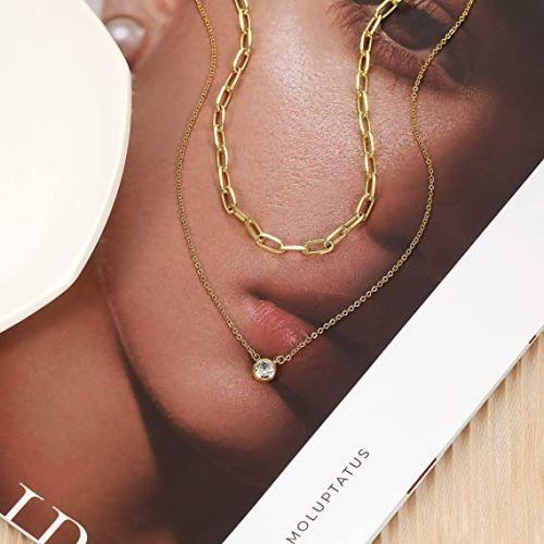 Layered Paperclip Choker with CZ Necklace