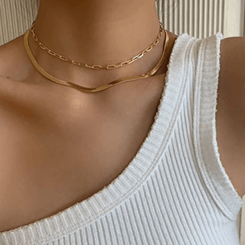 Layered Paperclip Choker with Herringbone Necklace