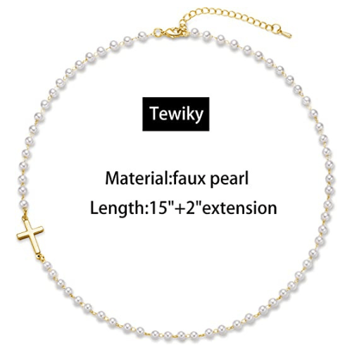 Sideway Cross Pearl Choker Necklace