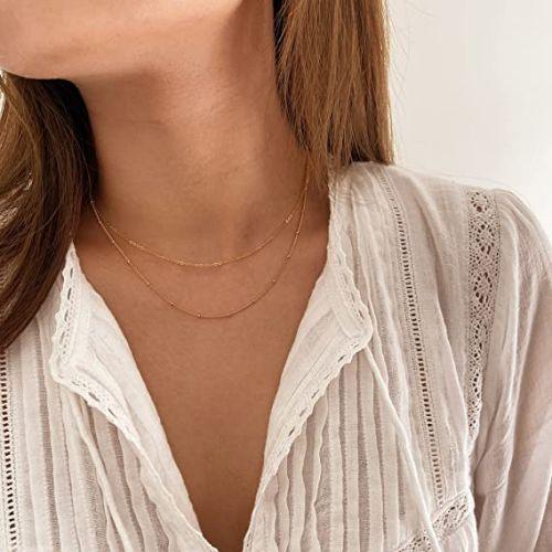 Simple Layered Beaded Chain Necklace