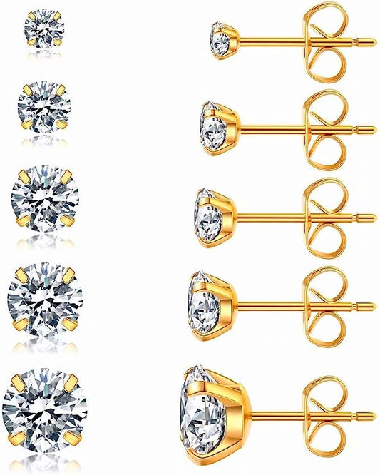 Fae® 316L Stainless Steel Stud Earrings (set of 5 Pairs)
