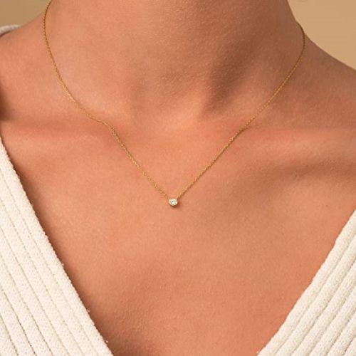 Dainty CZ Diamond Bezel Pendant Necklace
