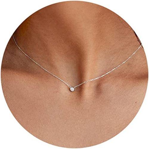 Dainty CZ Diamond Bezel Pendant Necklace