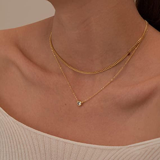 Layered CZ with Cuban Chain Necklace