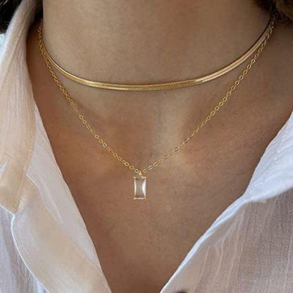 Layered Emerald CZ Pendant Necklace