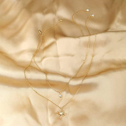 Layered Star with CZ Pendant Necklace