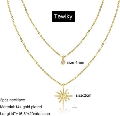 Layered Star with CZ Pendant Necklace