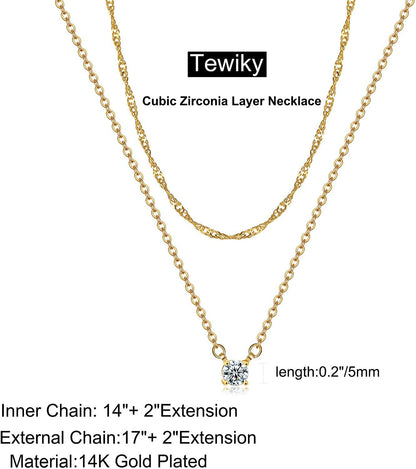 Simple Layered CZ Diamond Gold Necklace