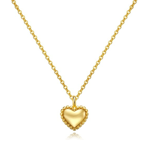 Beads Puffed Heart Pendant Necklace