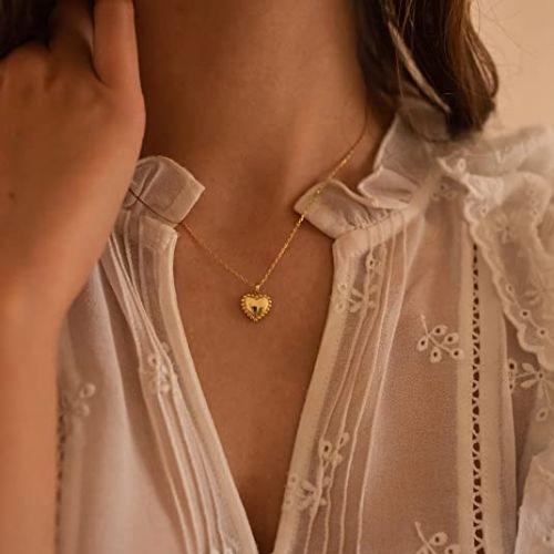 Beads Puffed Heart Pendant Necklace