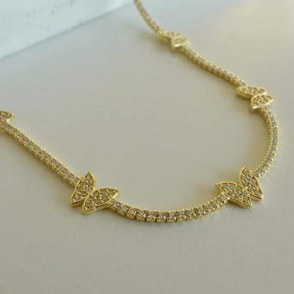 CZ Diamond Butterfly Choker Necklace