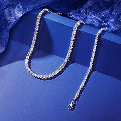 CZ Diamond Tennis Necklace with Bracelet Set