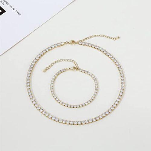 CZ Diamond Tennis Necklace with Bracelet Set