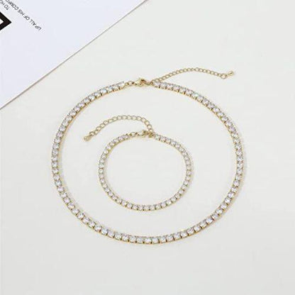 CZ Diamond Tennis Necklace with Bracelet Set