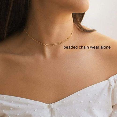 Layered Beads Choker with CZ Pendant Necklace