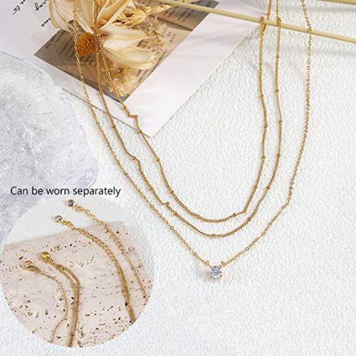 Layered Beads Choker with CZ Pendant Necklace
