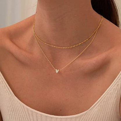Layered CZ Diamond Heart Necklace