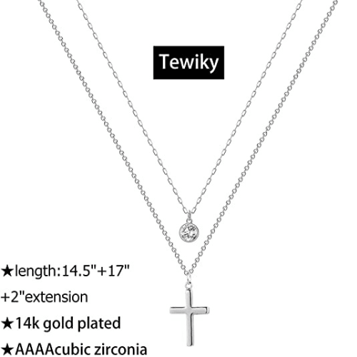 Layered CZ & Cross Pendant Necklace