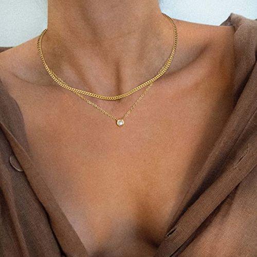 Layered Cuban Chain with CZ Pendant Necklace