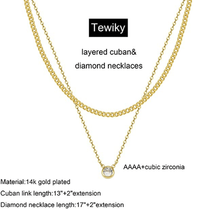 Layered Cuban Chain with CZ Pendant Necklace