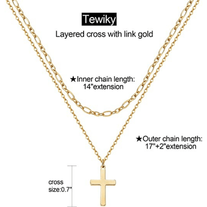 Layered Link with Cross Pendant Necklace