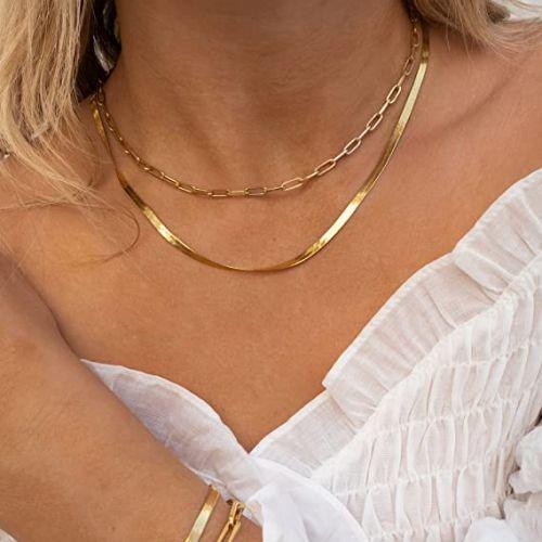 Layered Paperclip Choker with Herringbone Necklace