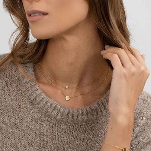 Layered Pearl & Disc Necklace