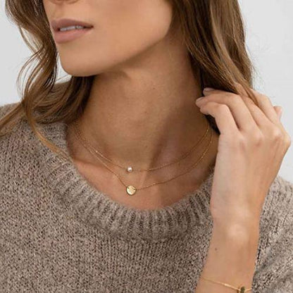 Layered Pearl & Disc Necklace