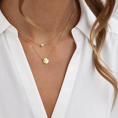 Layered Pearl & Disc Necklace